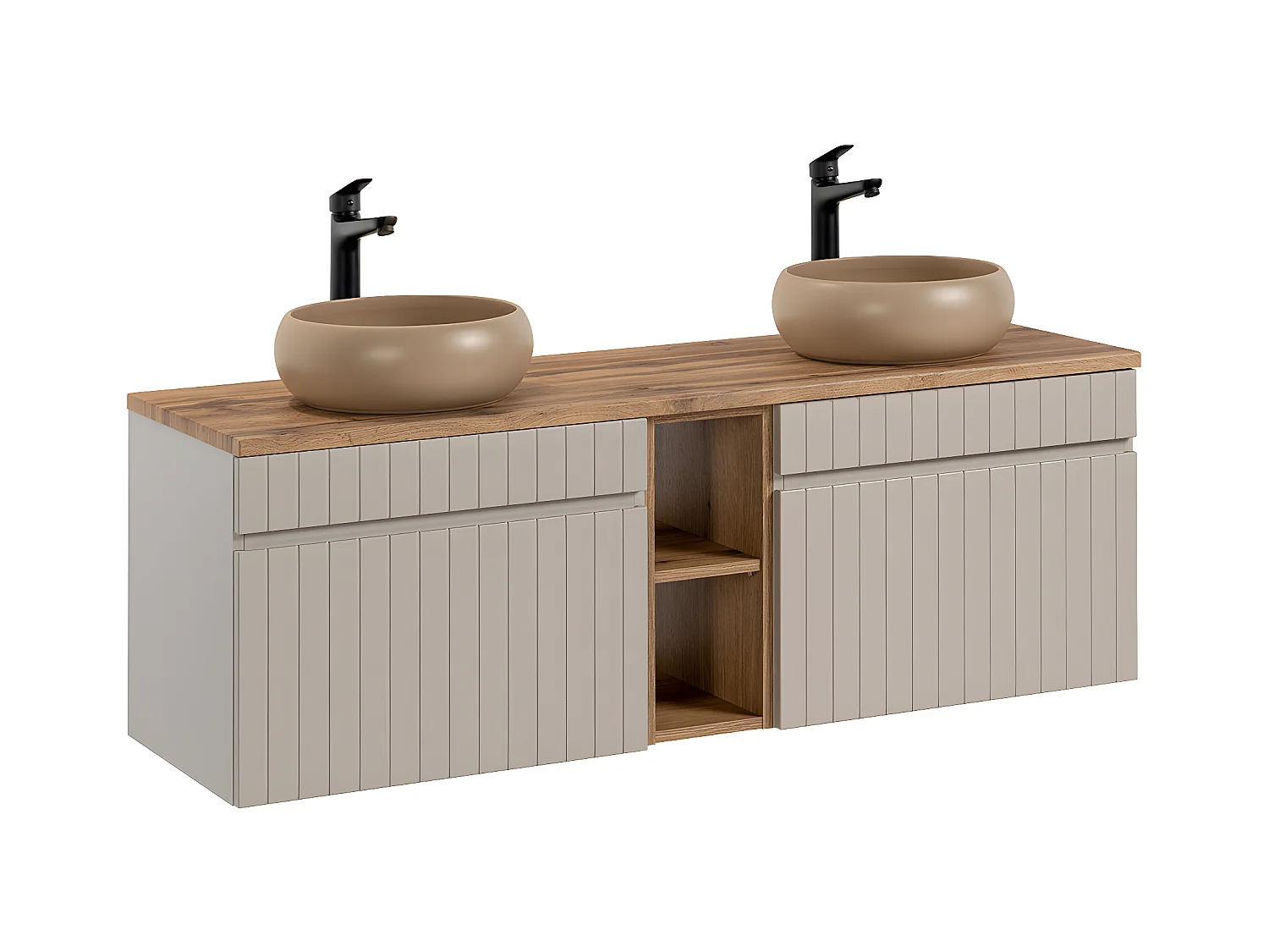 Meuble double vasque 140cm 2 niches Zelie Cachemire et Bois