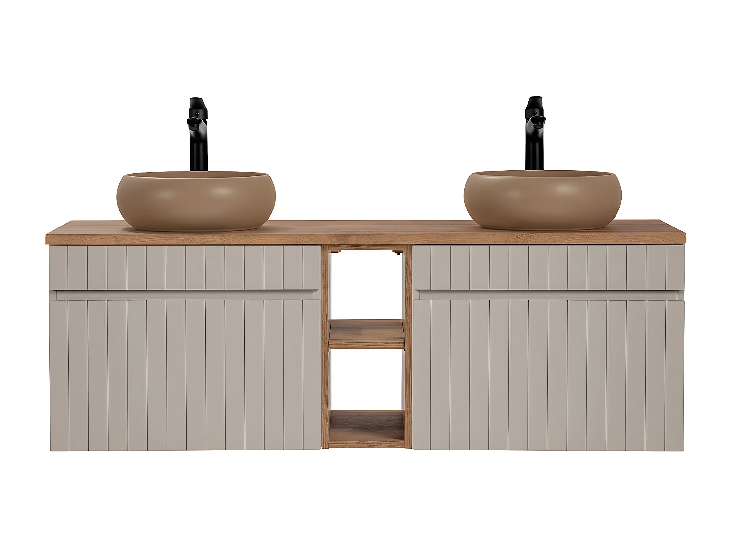 Dubbele wastafel 140cm 2 nissen Zelie Kasjmier en Hout