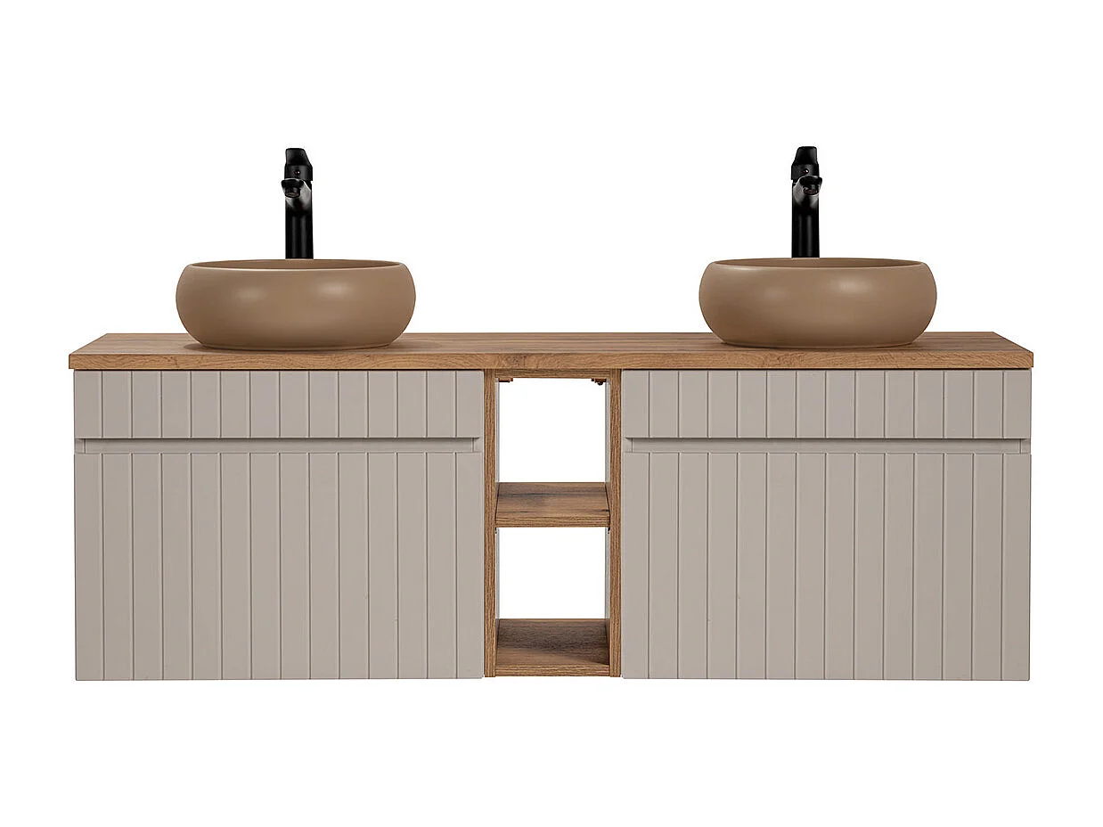 Dobbelt håndvask 140 cm med 2 nicher Zelie Cashmere og Wood