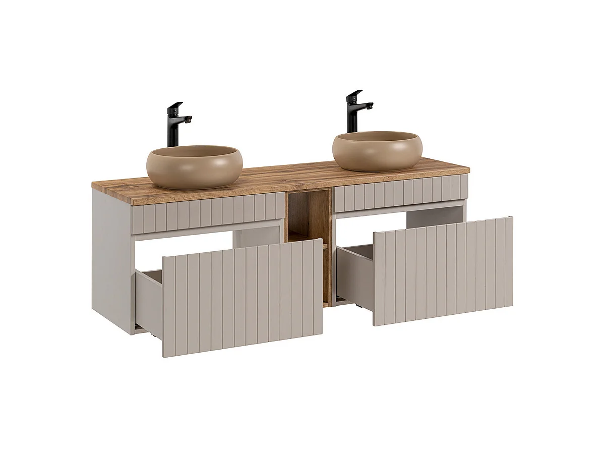 Zelie Cachemire et Bois double vanity unit 140cm 2 niches