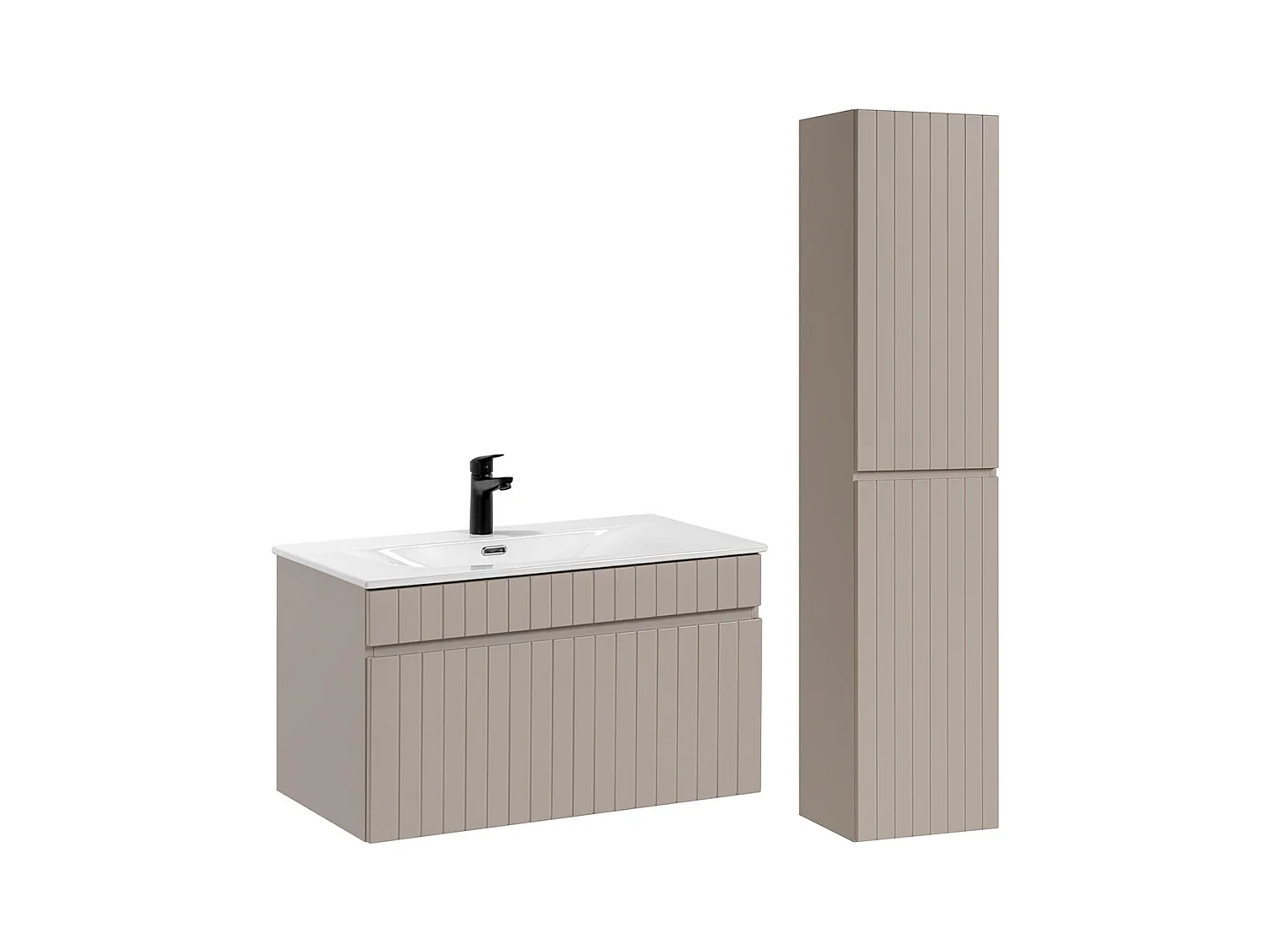 Ensemble meuble simple vasque encastrée 80cm et colonne Zelie Cachemire