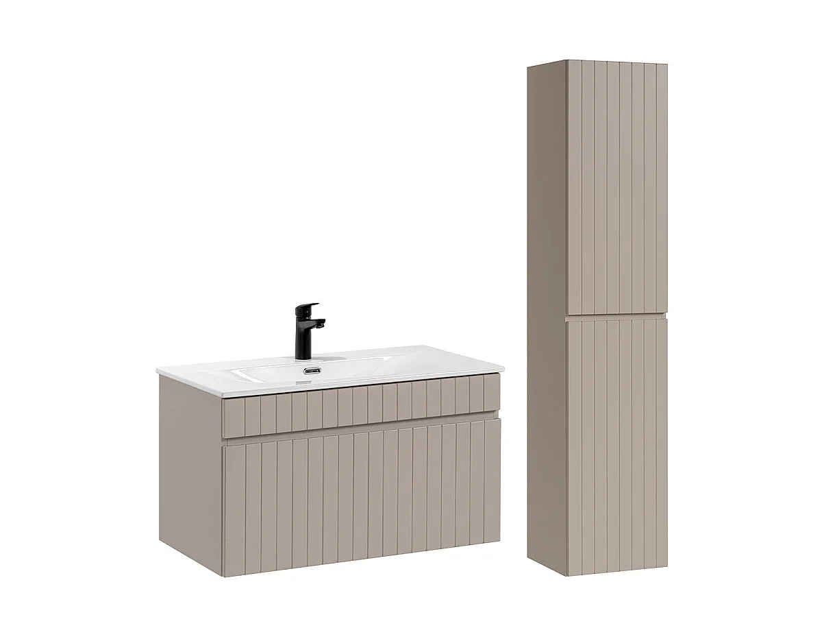 Ensemble meuble simple vasque encastrée 80cm et colonne Zelie Cachemire