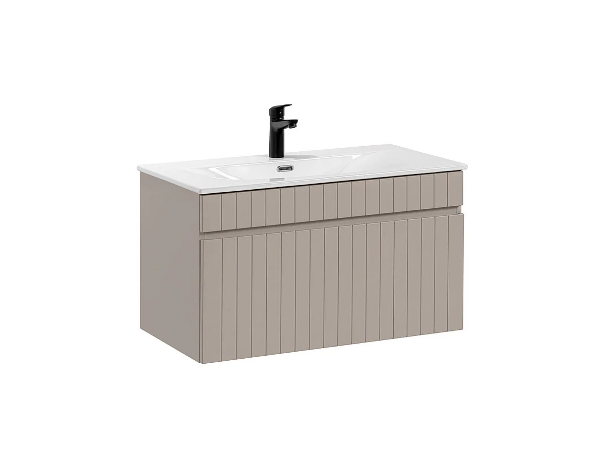 Ensemble meuble simple vasque encastrée 80cm et colonne Zelie Cachemire