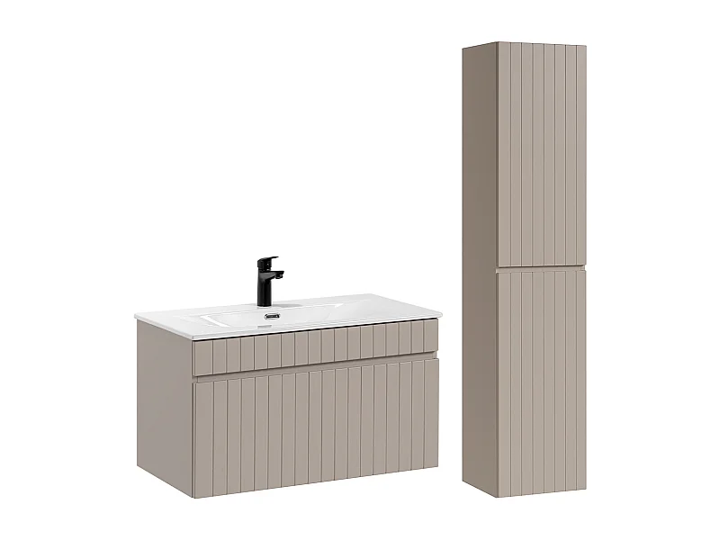 Ensemble meuble simple vasque encastrée 80cm et colonne Zelie Cachemire