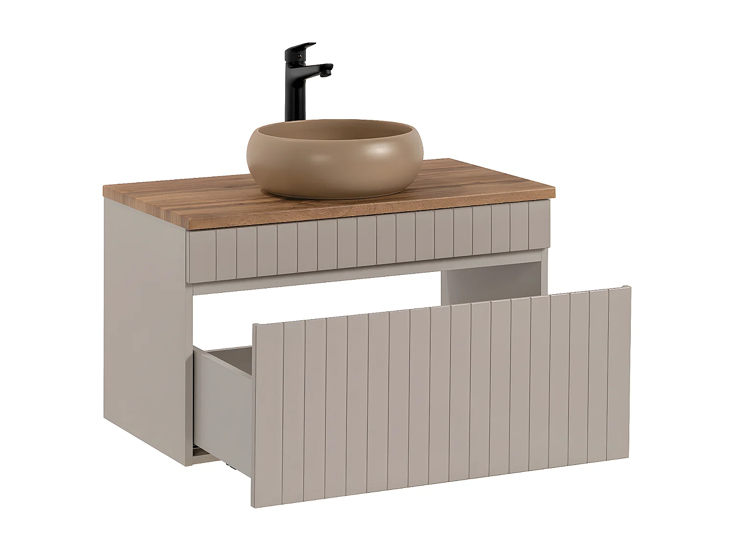 80cm enkele wastafel en Zelie kasjmier en hout hoge kast