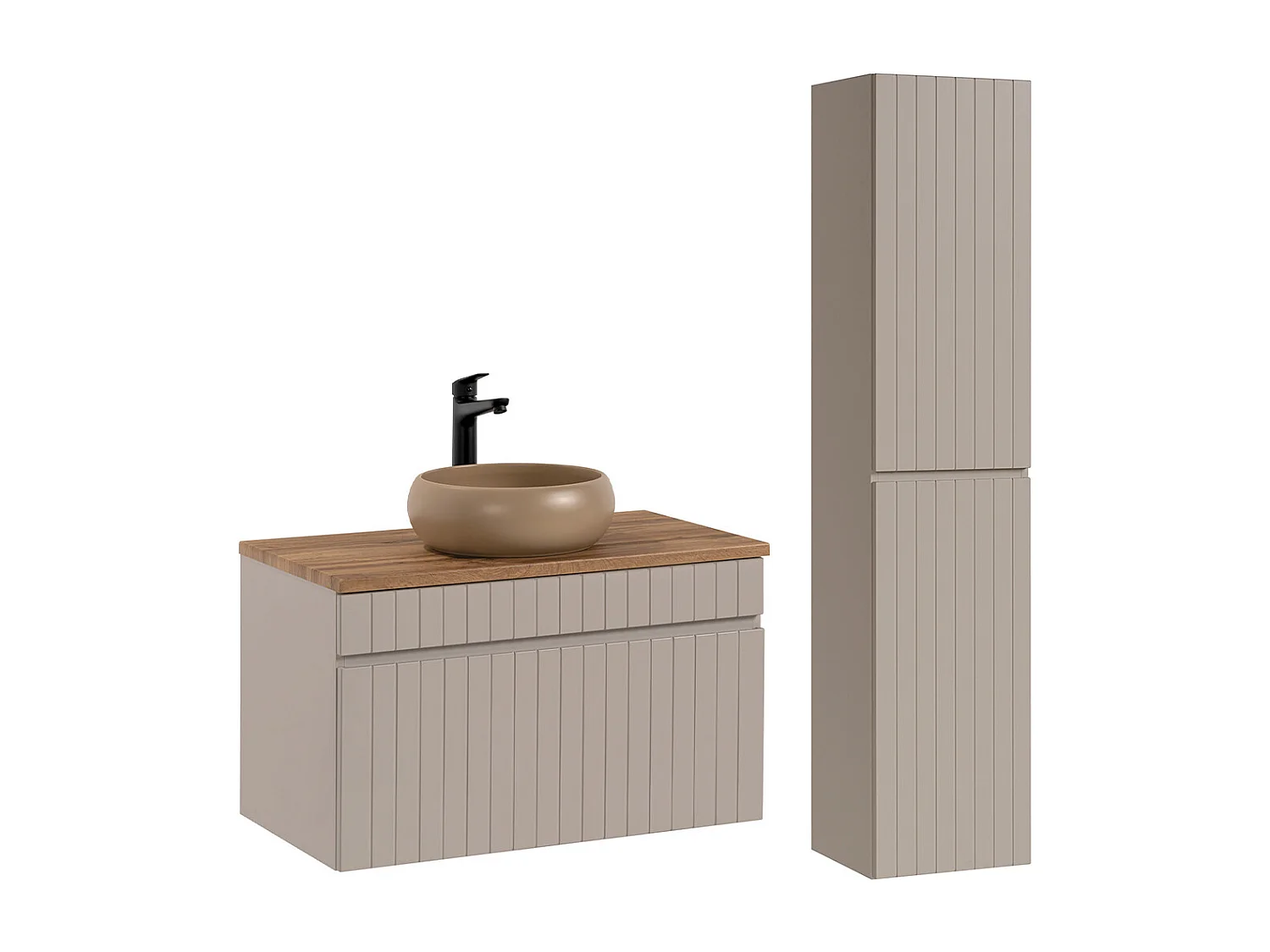 Ensemble meuble simple vasque 80cm et colonne Zelie Cachemire et Bois