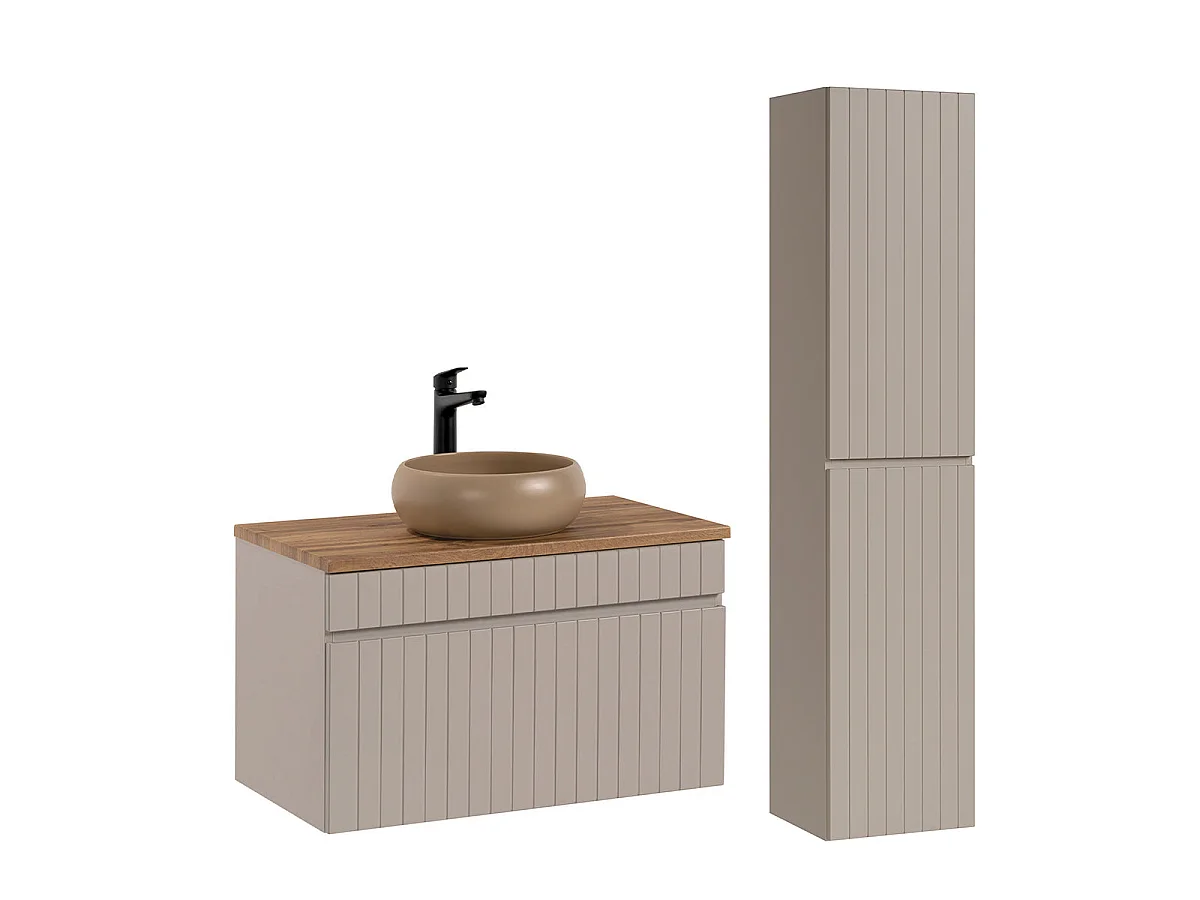 80cm enkele wastafel en Zelie kasjmier en hout zuil