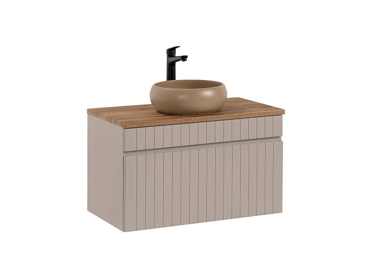 80cm enkele wastafel en Zelie kasjmier en hout zuil