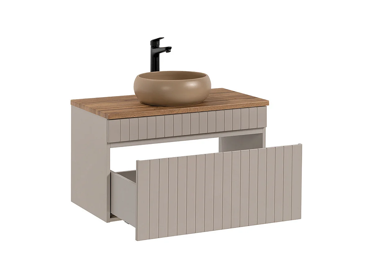 80cm enkele wastafel en Zelie kasjmier en hout zuil