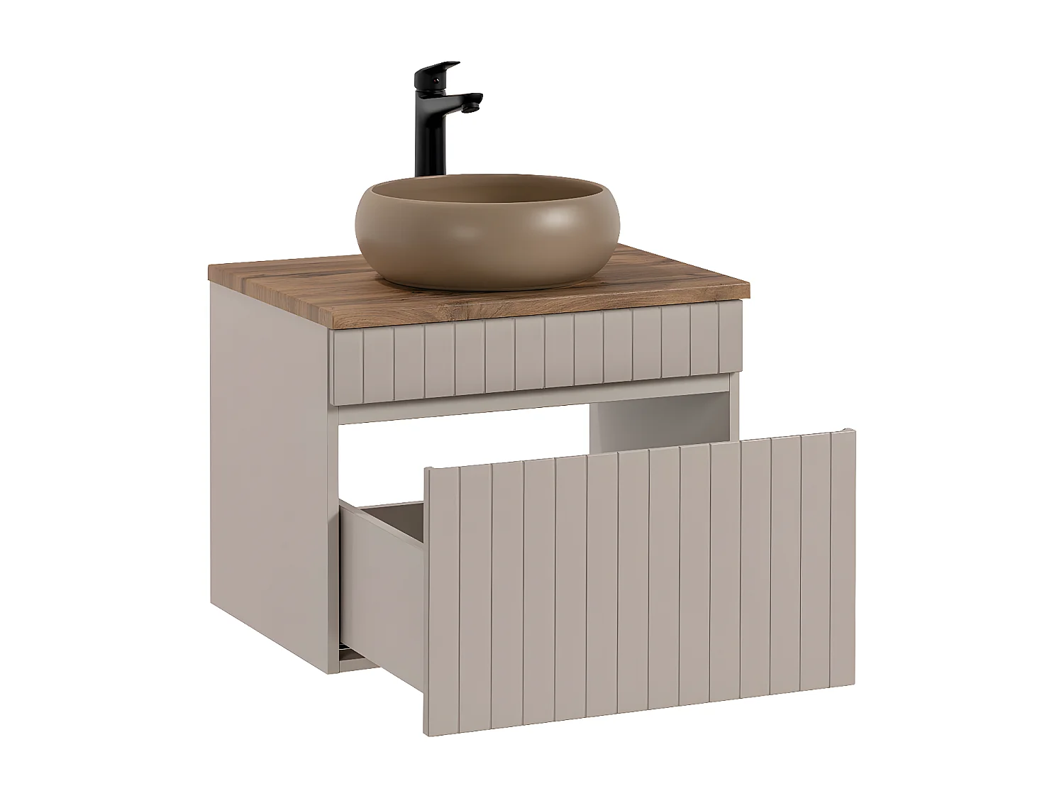 Zelie Kasjmier en hout 60cm enkele wastafel met sokkel