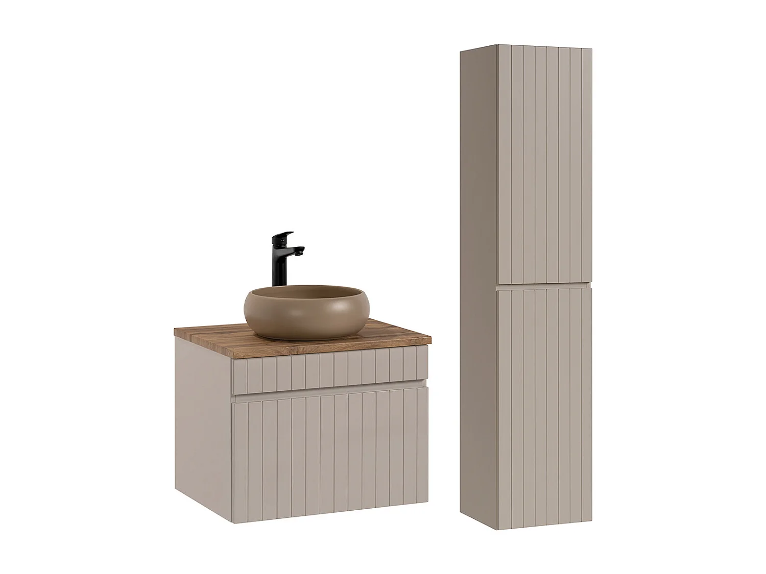 Ensemble meuble simple vasque 60cm et colonne Zelie Cachemire et Bois