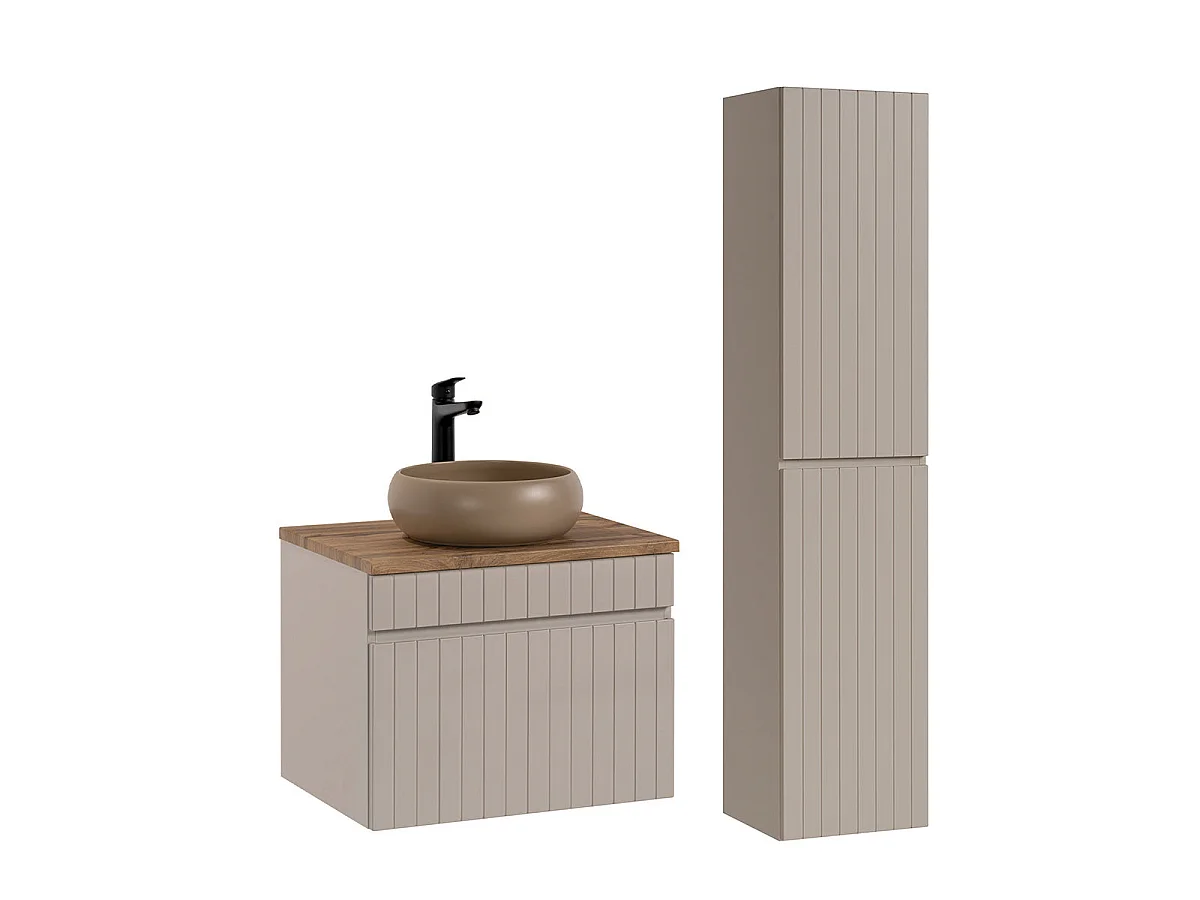 Ensemble meuble simple vasque 60cm et colonne Zelie Cachemire et Bois