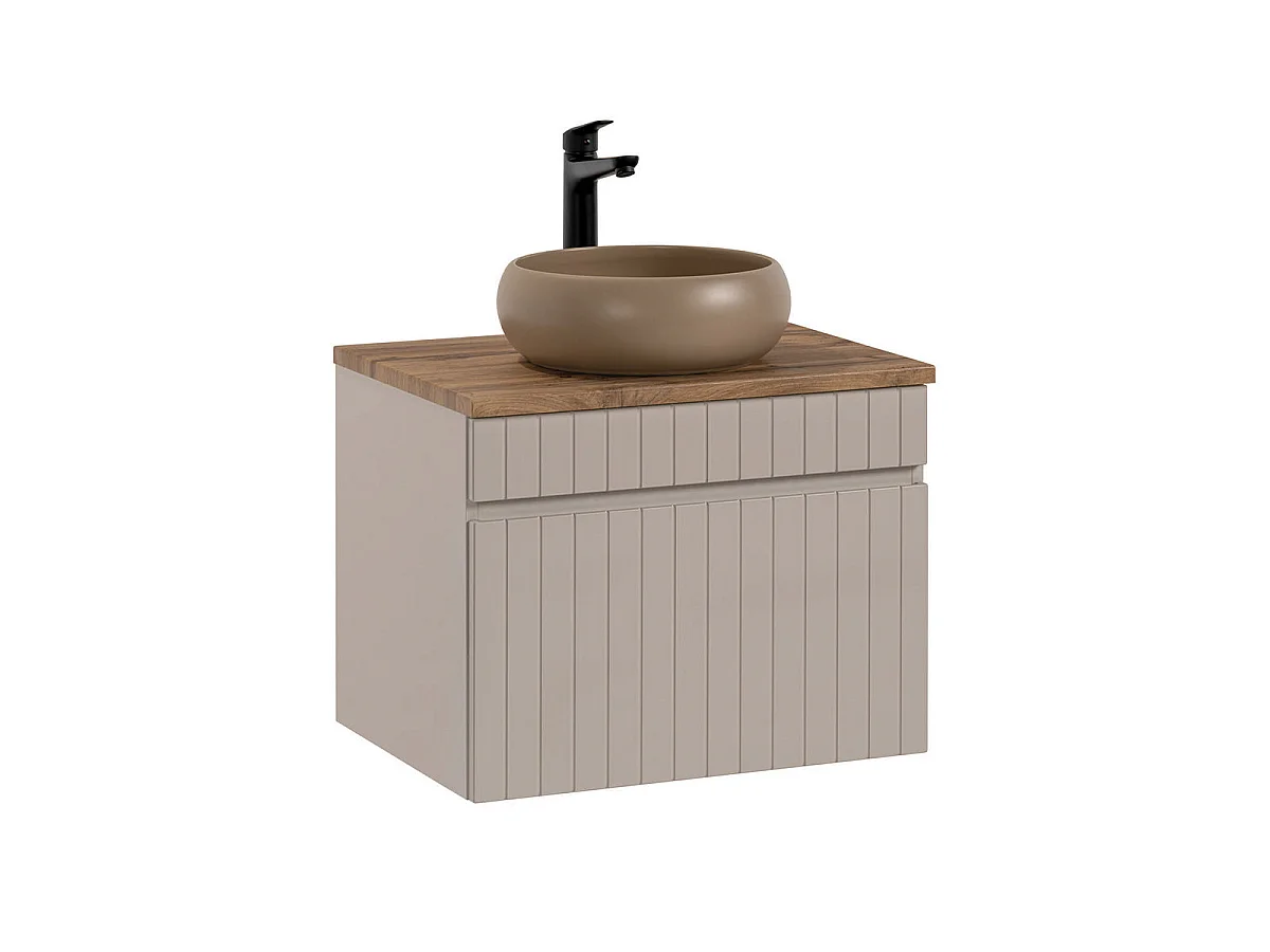 Ensemble meuble simple vasque 60cm et colonne Zelie Cachemire et Bois