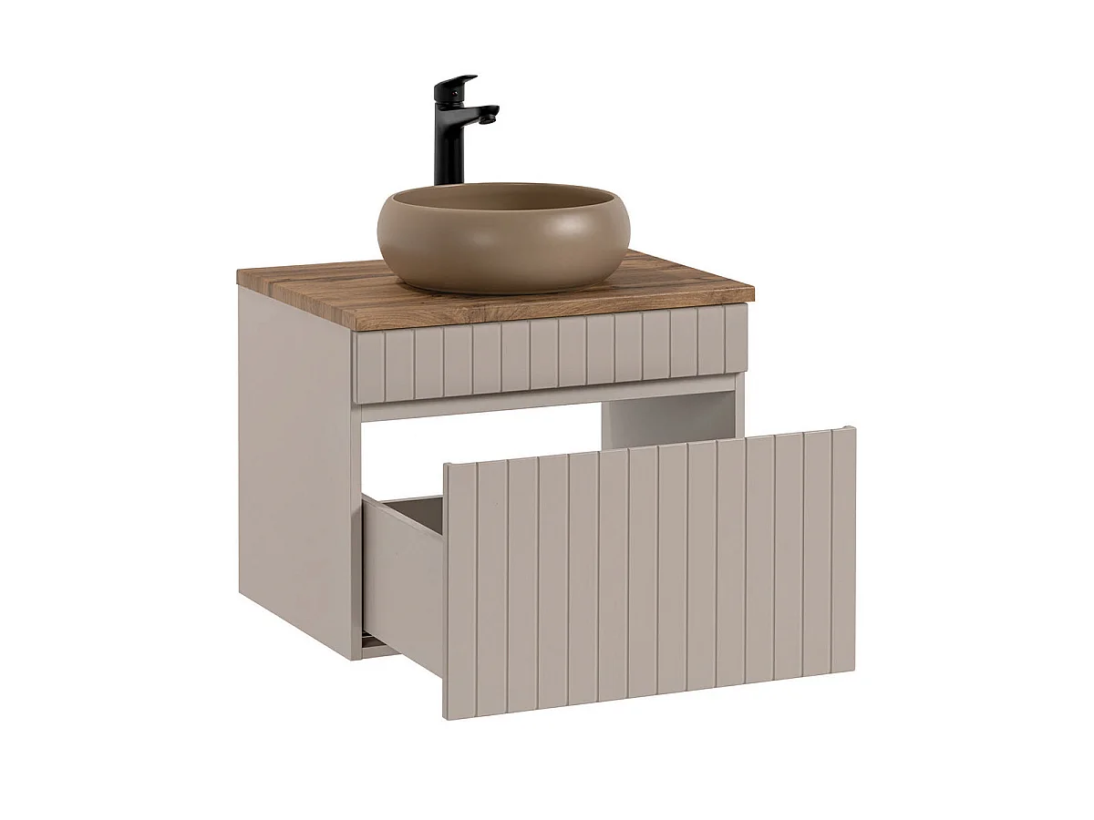 Ensemble meuble simple vasque 60cm et colonne Zelie Cachemire et Bois