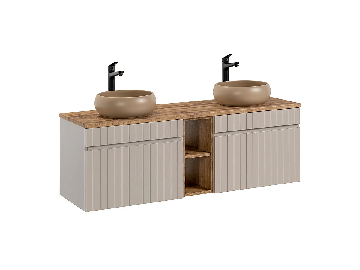 Double basin unit 140cm 2 niches and Zelie Cashmere and Wood column set
