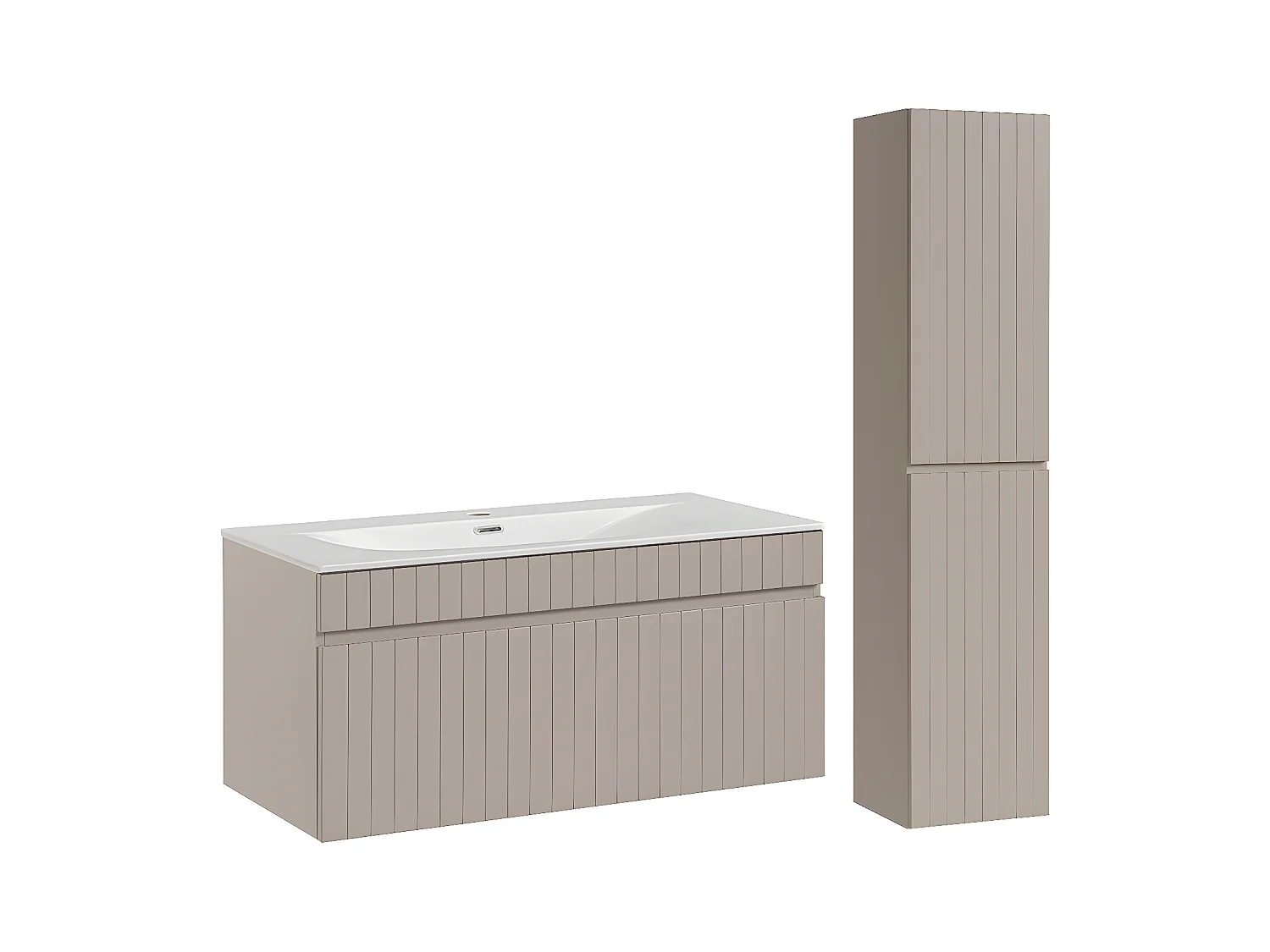 Ensemble meuble simple vasque encastrée 100cm et colonne Zelie Cachemire