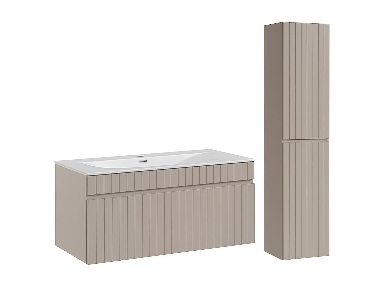 Ensemble meuble simple vasque encastrée 100cm et colonne Zelie Cachemire
