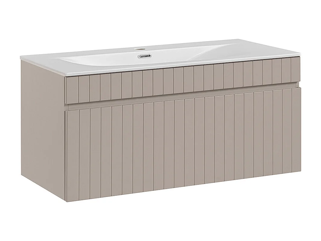 Ensemble meuble simple vasque encastrée 100cm et colonne Zelie Cachemire
