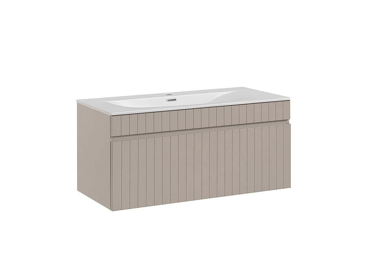 Ensemble meuble simple vasque encastrée 100cm et colonne Zelie Cachemire