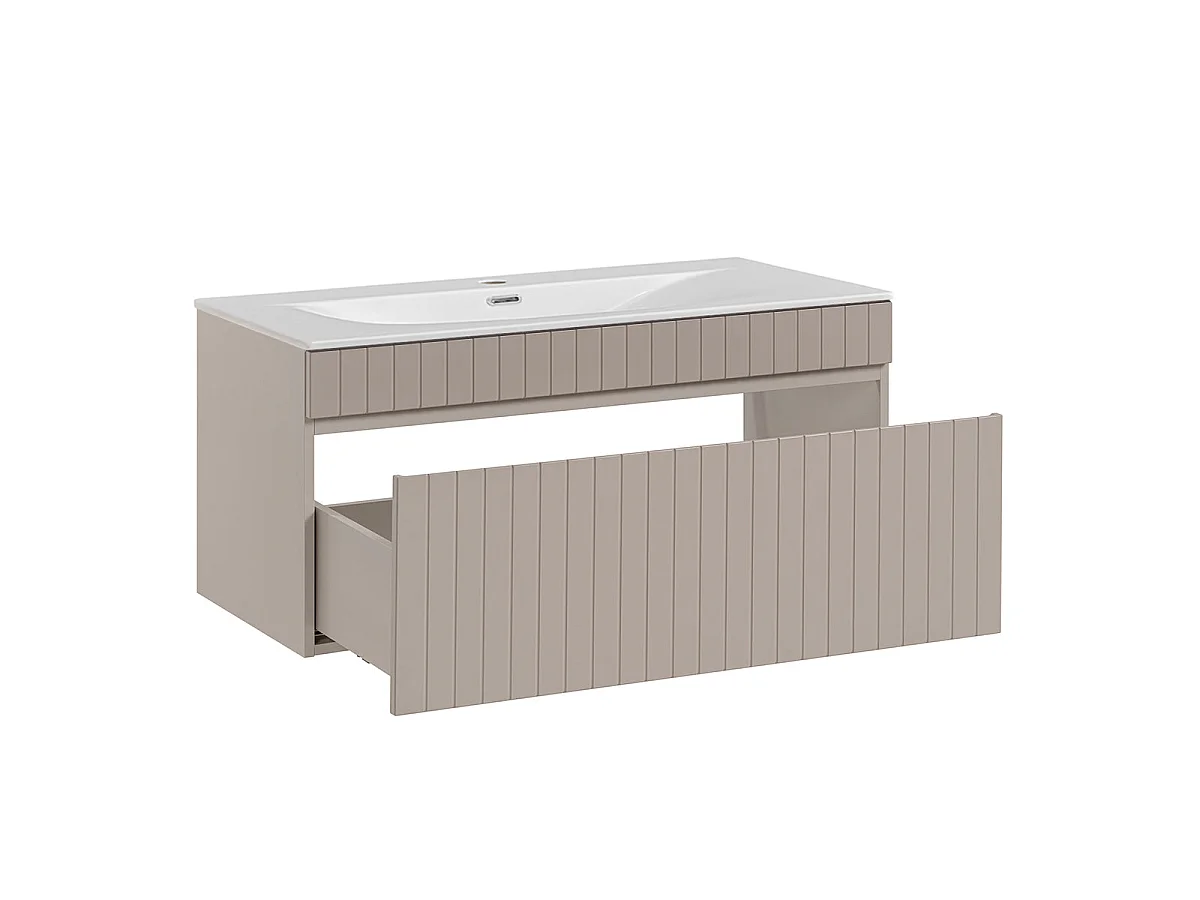Ensemble meuble simple vasque encastrée 100cm et colonne Zelie Cachemire