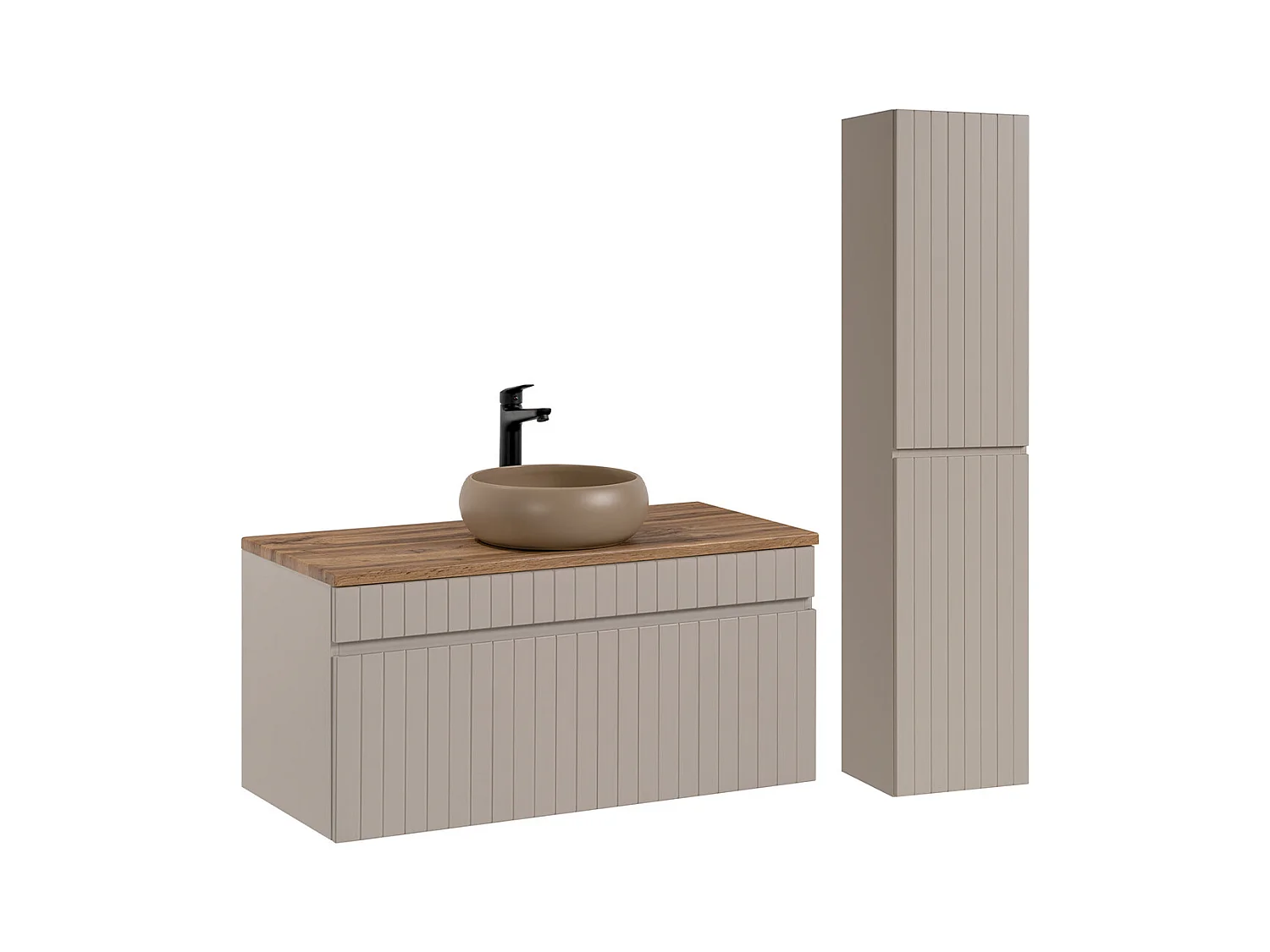 Ensemble meuble simple vasque 100cm et colonne Zelie Cachemire et Bois