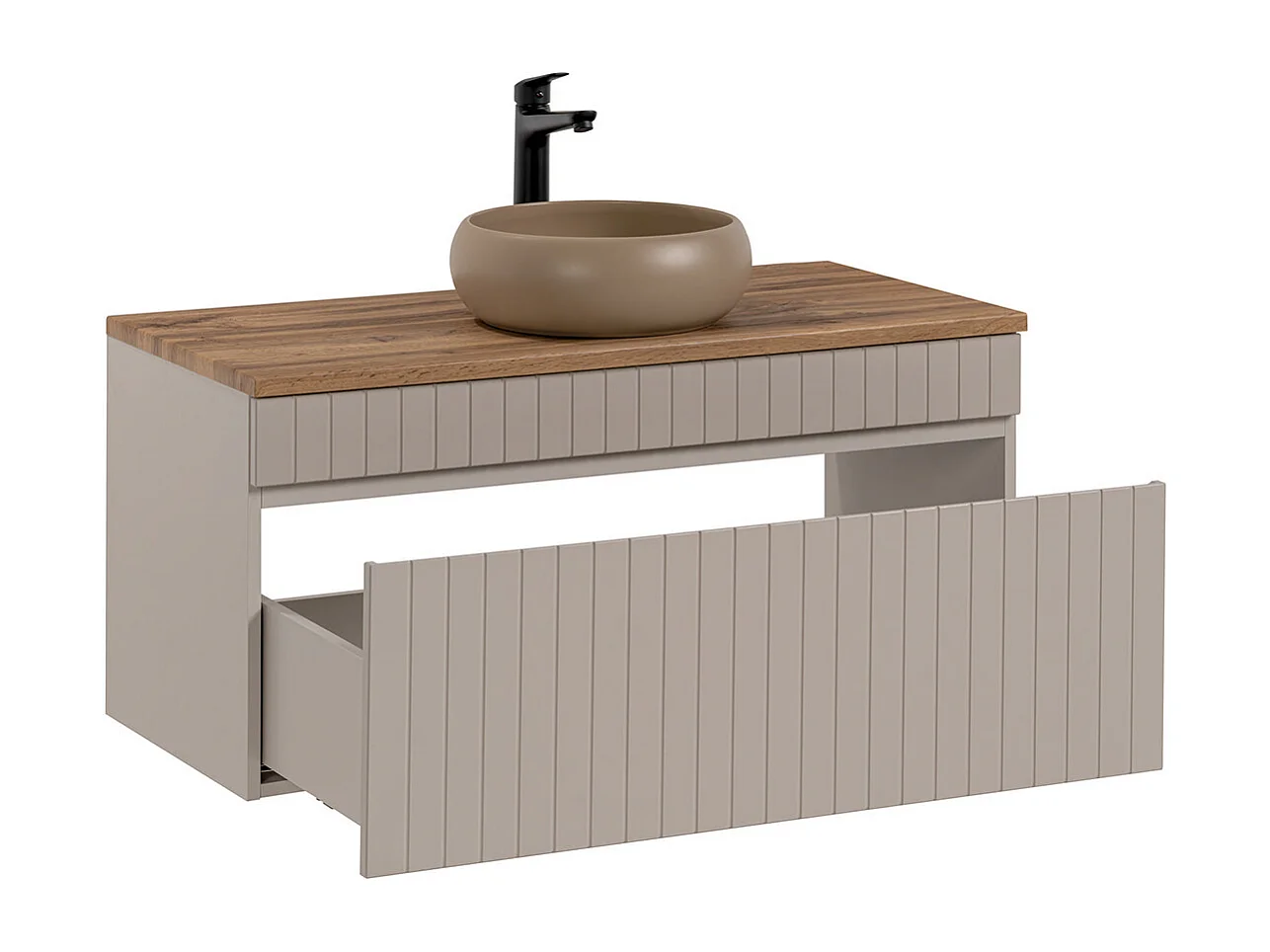 100 cm enkel tvättställsskåp och Zelie Cashmere och Wood högskåpsset