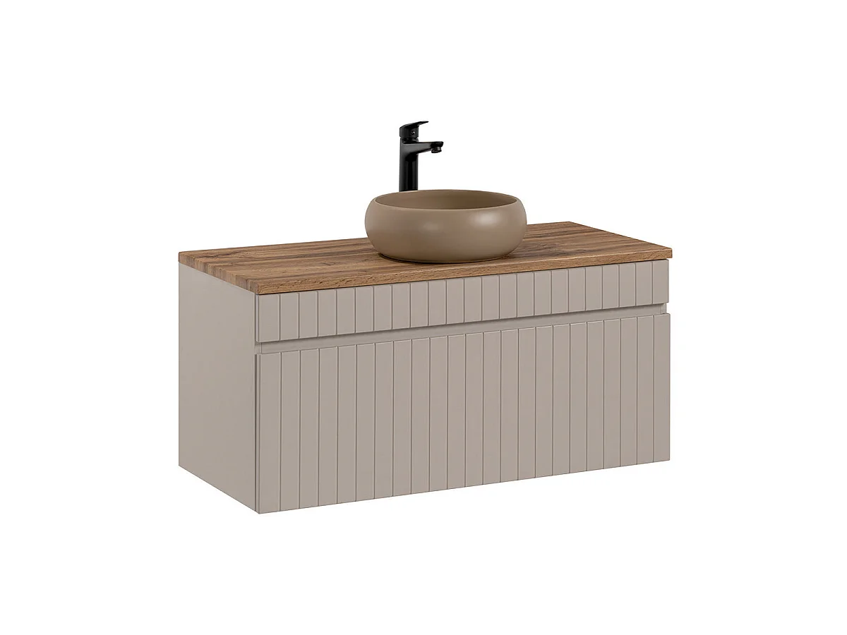 Ensemble meuble simple vasque 100cm et colonne Zelie Cachemire et Bois