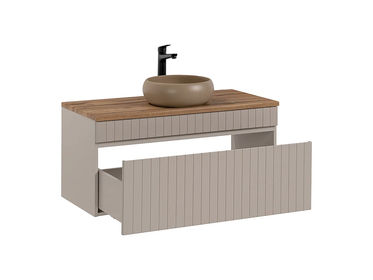 Ensemble meuble simple vasque 100cm et colonne Zelie Cachemire et Bois