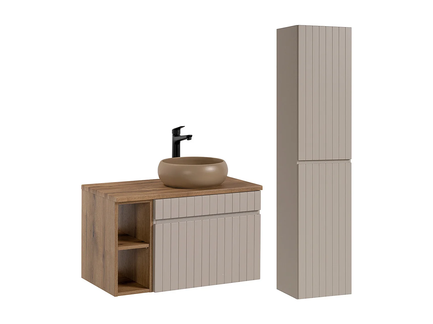 Zelie kasjmier en hout enkel wastafelmeubel 80cm 2 nissen en sokkel