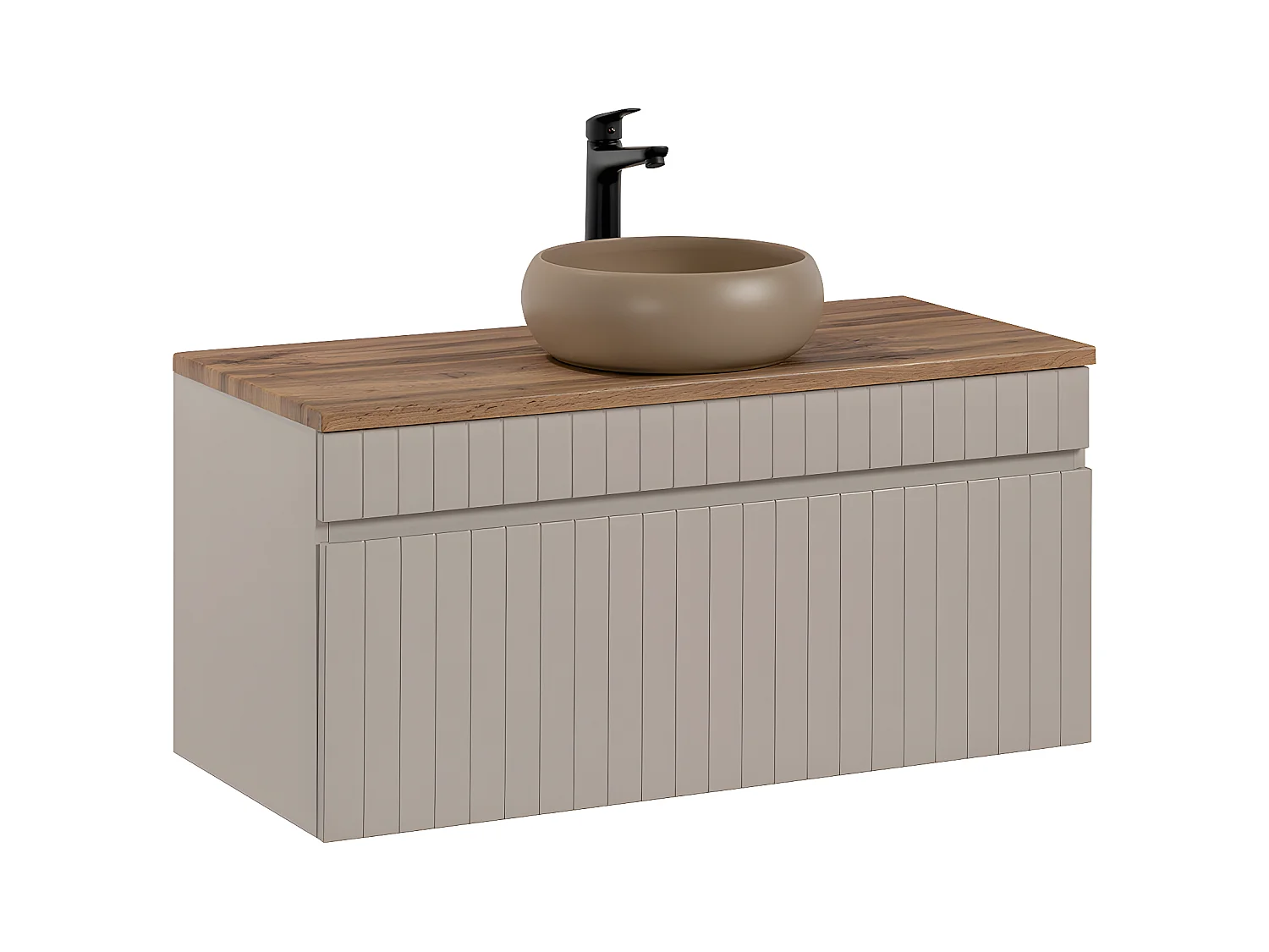 Meuble simple vasque 100cm Zelie Cachemire et Bois