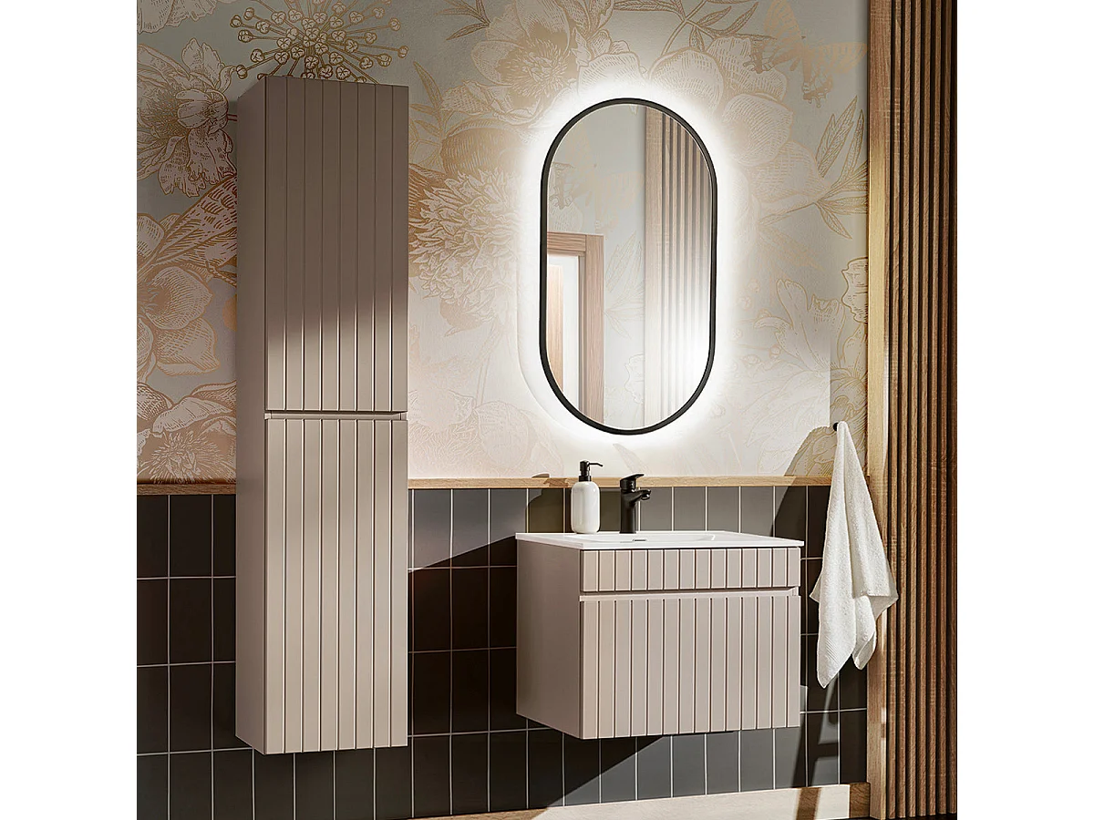Meuble simple vasque encastrée 60cm Zelie Cachemire