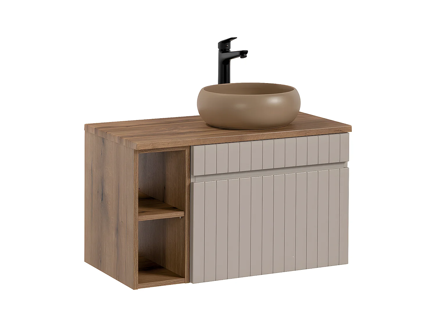Meuble simple vasque 80cm 2 niches Zelie Cachemire et Bois