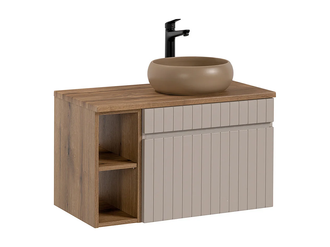 Enkele wastafel 80cm 2 nissen Zelie Kasjmier en Hout