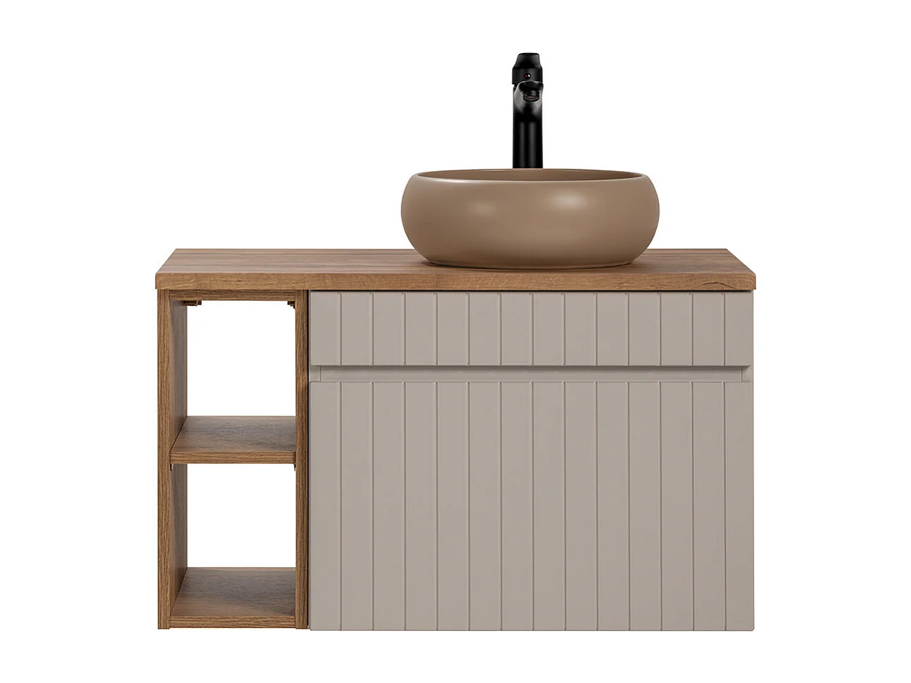 Enkele wastafel 80cm 2 nissen Zelie Kasjmier en Hout