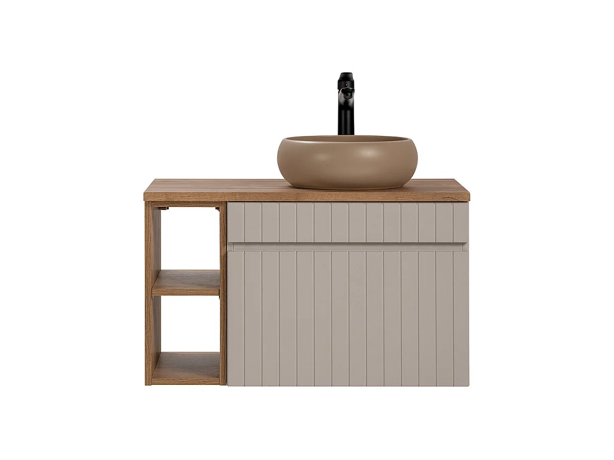 Mobile lavabo singolo 80cm 2 nicchie Zelia Cashmere e Legno