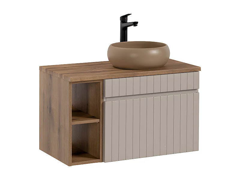Mueble lavabo individual 80 cm 2 nichos Zelie Cachemira y Madera
