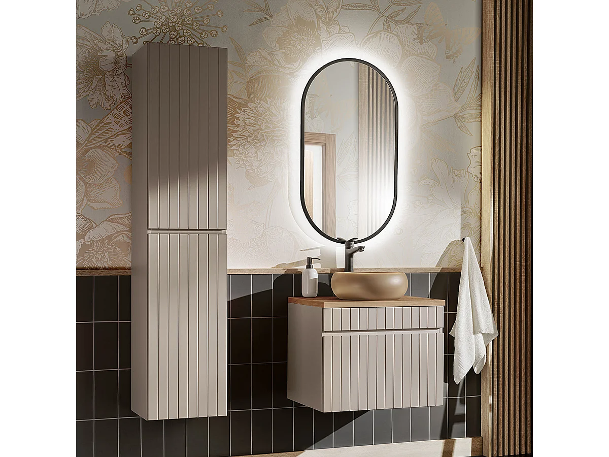 Meuble simple vasque 60cm Zelie Cachemire et Bois
