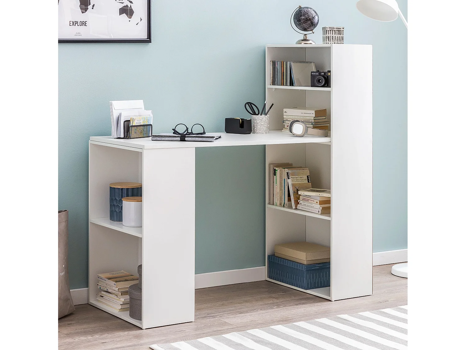 Scrivania Moderna Piccola con Libreria Tavolo da Ufficio 120x53x120 cm