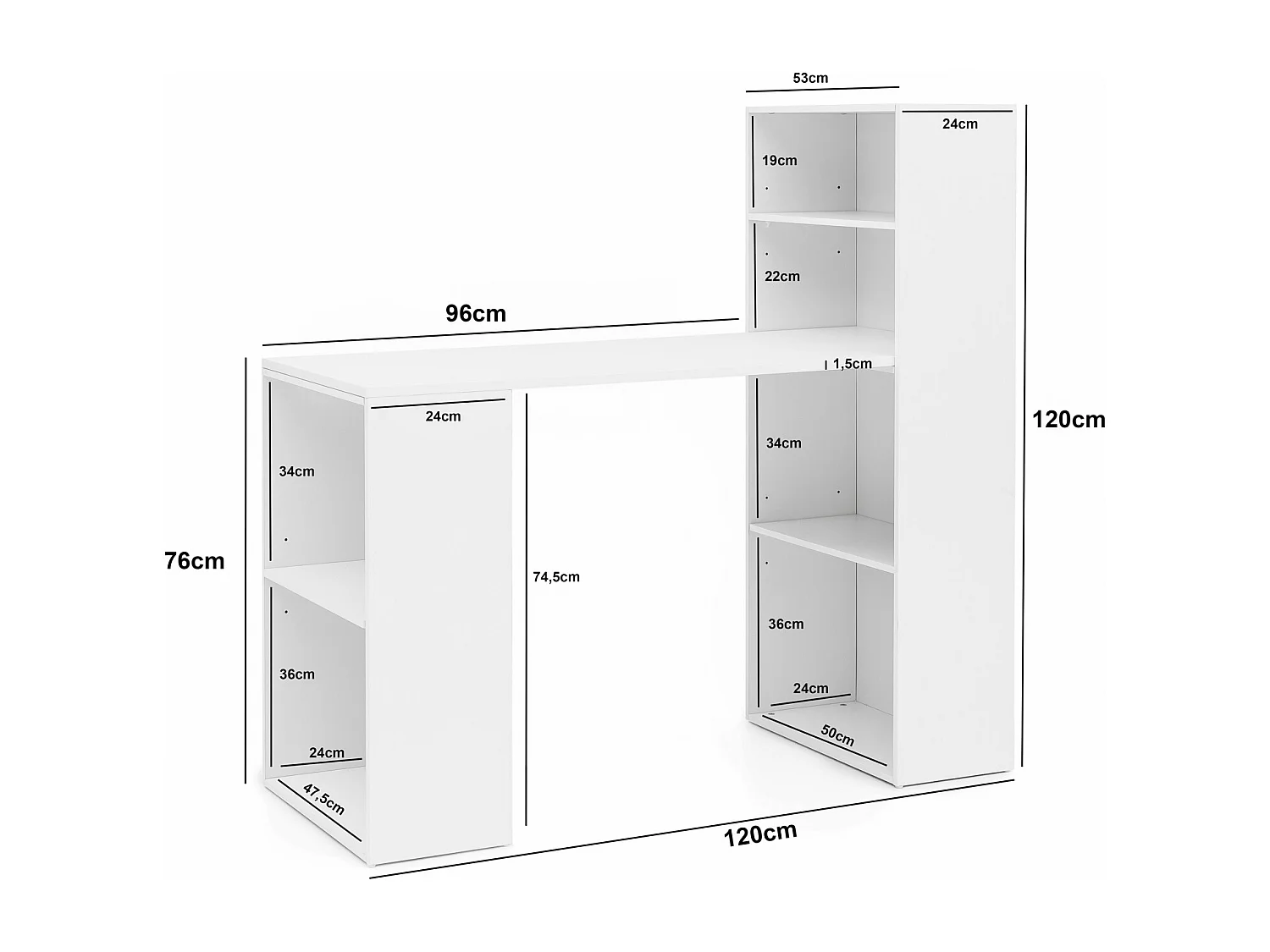Scrivania Moderna Piccola con Libreria Tavolo da Ufficio 120x53x120 cm