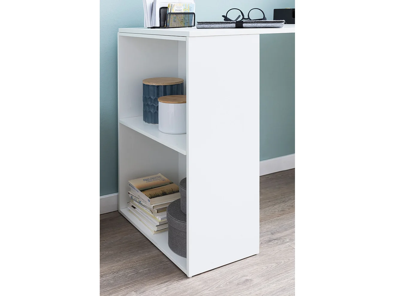 Scrivania Moderna Piccola con Libreria Tavolo da Ufficio 120x53x120 cm