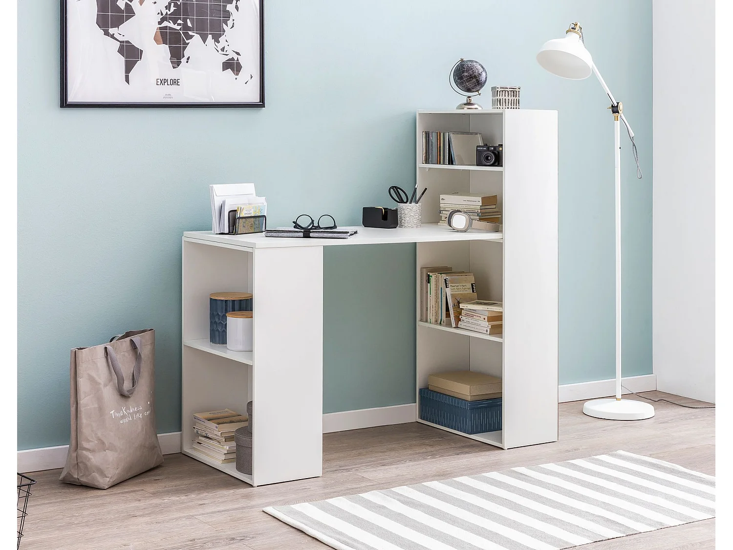 Scrivania Moderna Piccola con Libreria Tavolo da Ufficio 120x53x120 cm