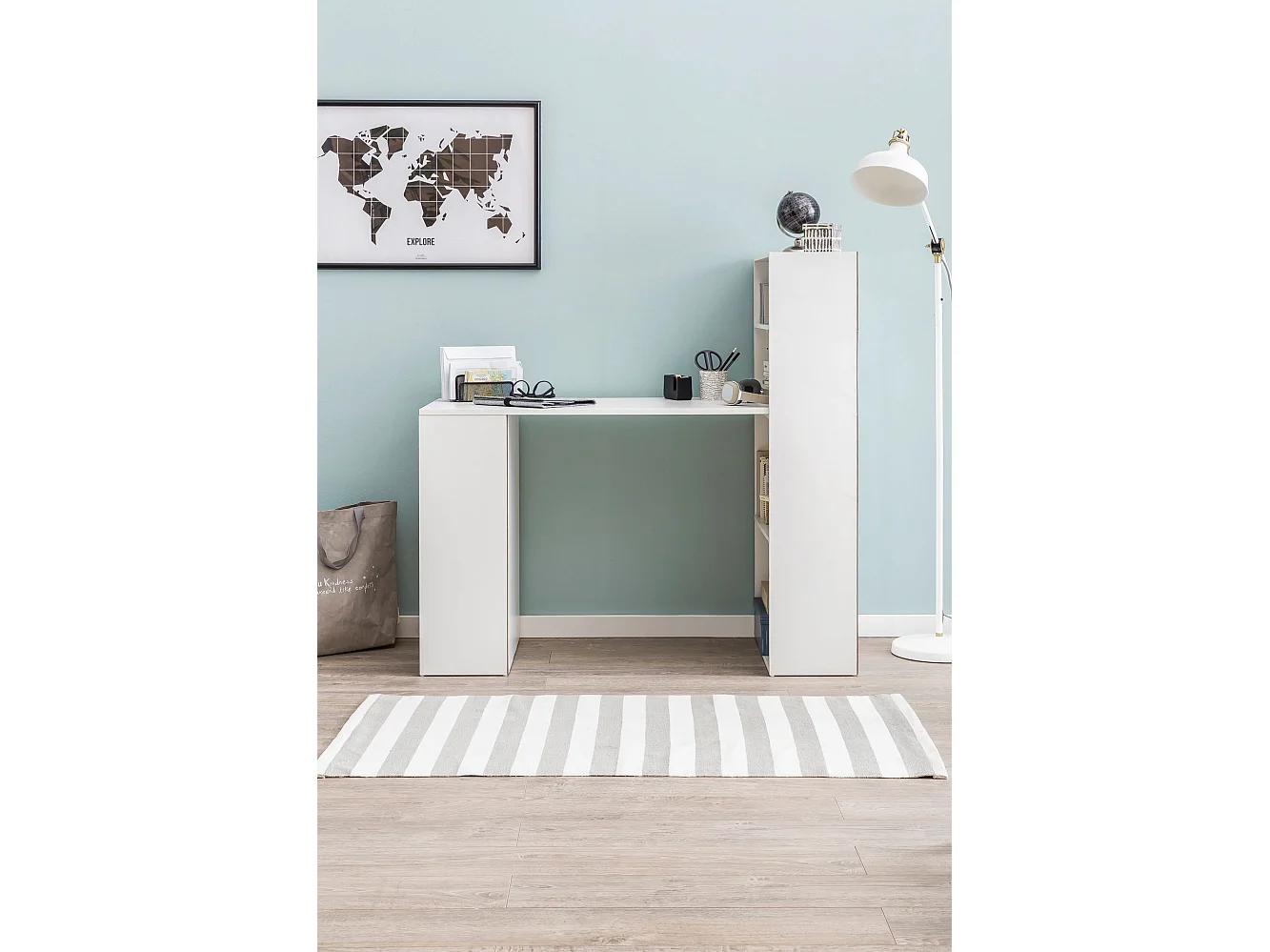 Scrivania Moderna Piccola con Libreria Tavolo da Ufficio 120x53x120 cm