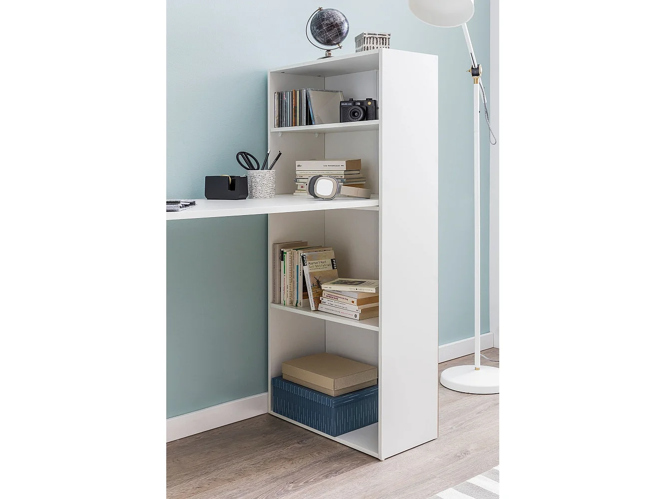 Scrivania Moderna Piccola con Libreria Tavolo da Ufficio 120x53x120 cm