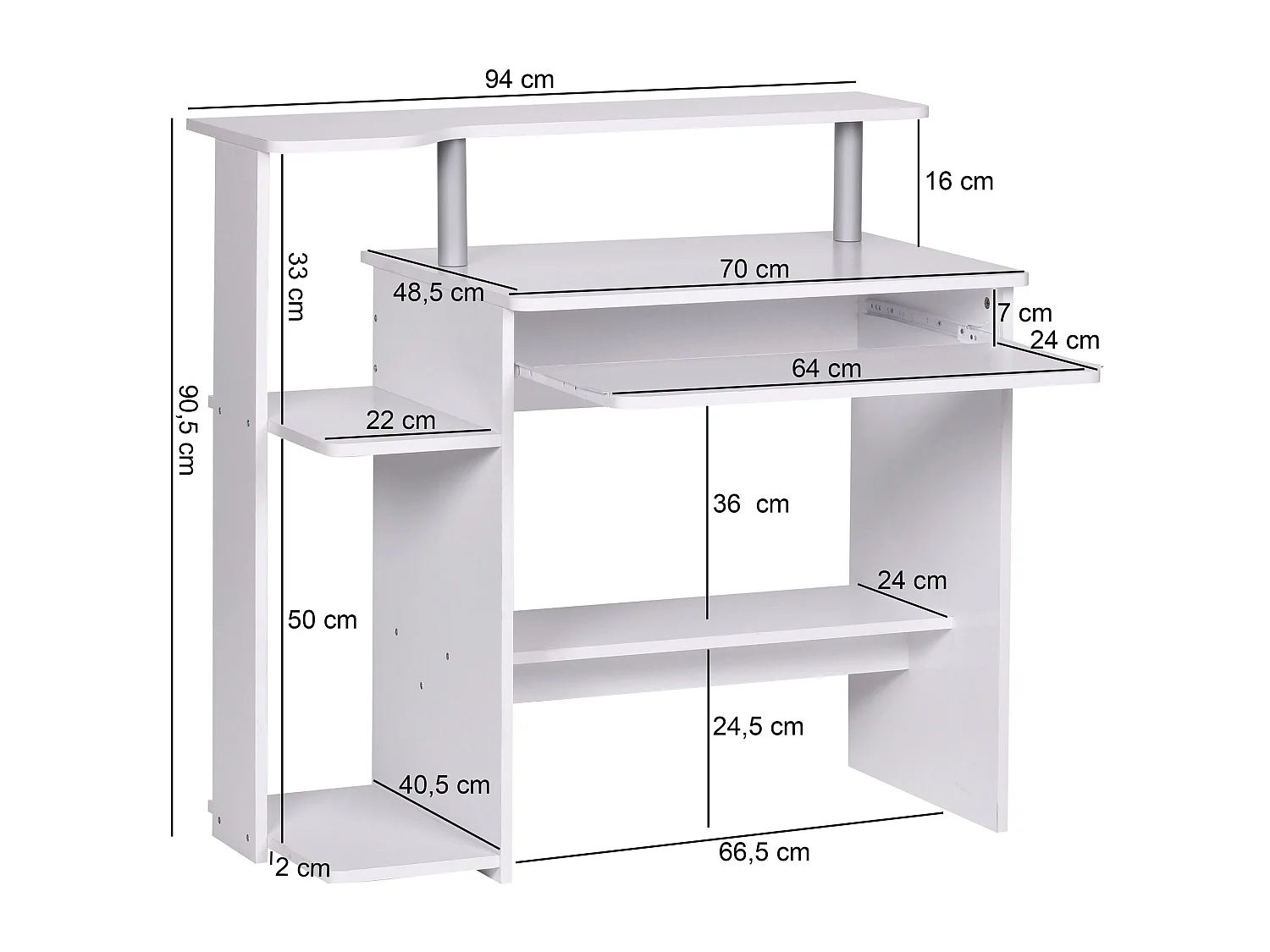 Scrivania Ufficio 94 x 90,5 x 48,5 cm Legno con Scaffali PC Cameretta
