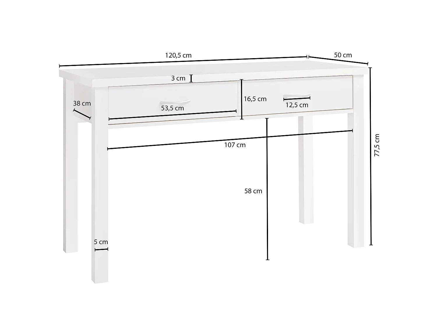 Table de bureau 120x77x50cm Table PC Table d'ordinateur avec tiroirs