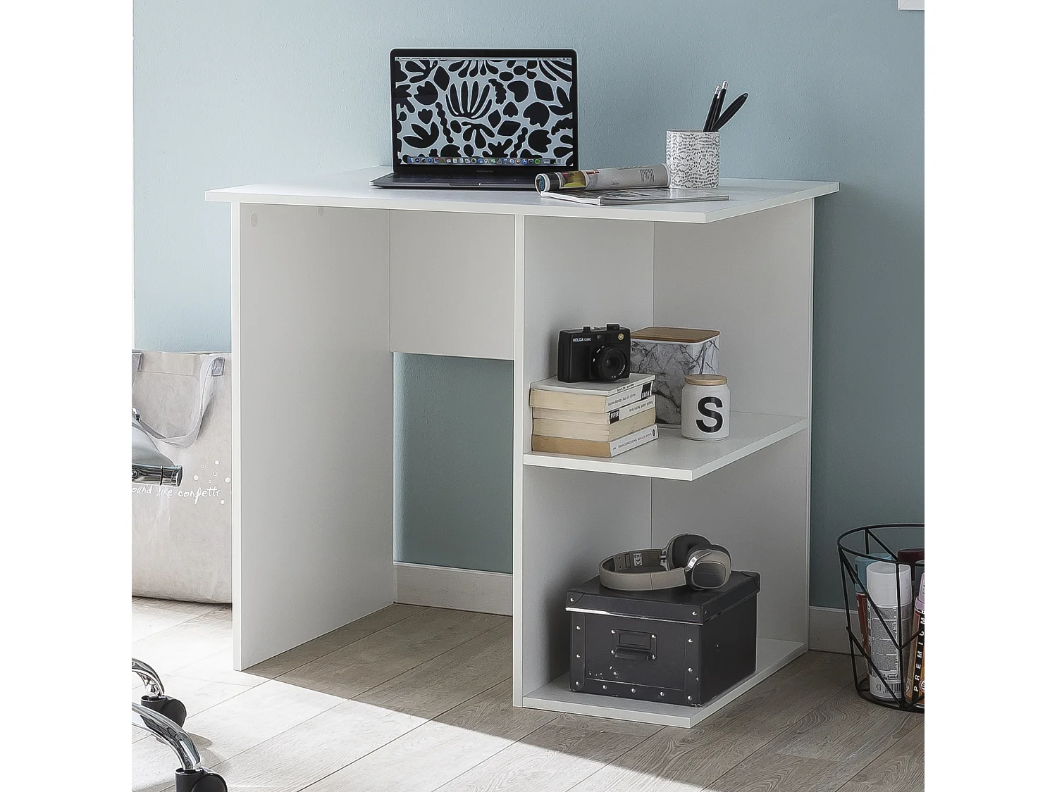 Scrivania Moderna Piccola con Libreria Tavolo da Ufficio 82x60x76 cm
