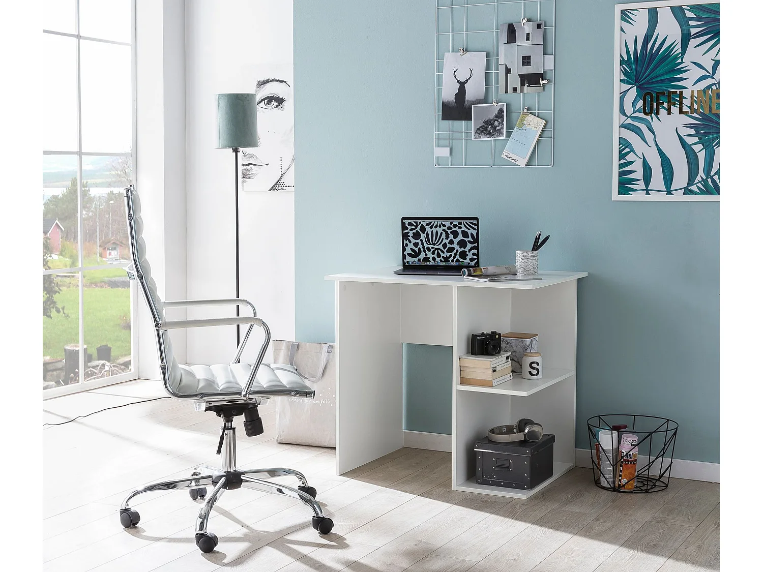 Scrivania Moderna Piccola con Libreria Tavolo da Ufficio 82x60x76 cm