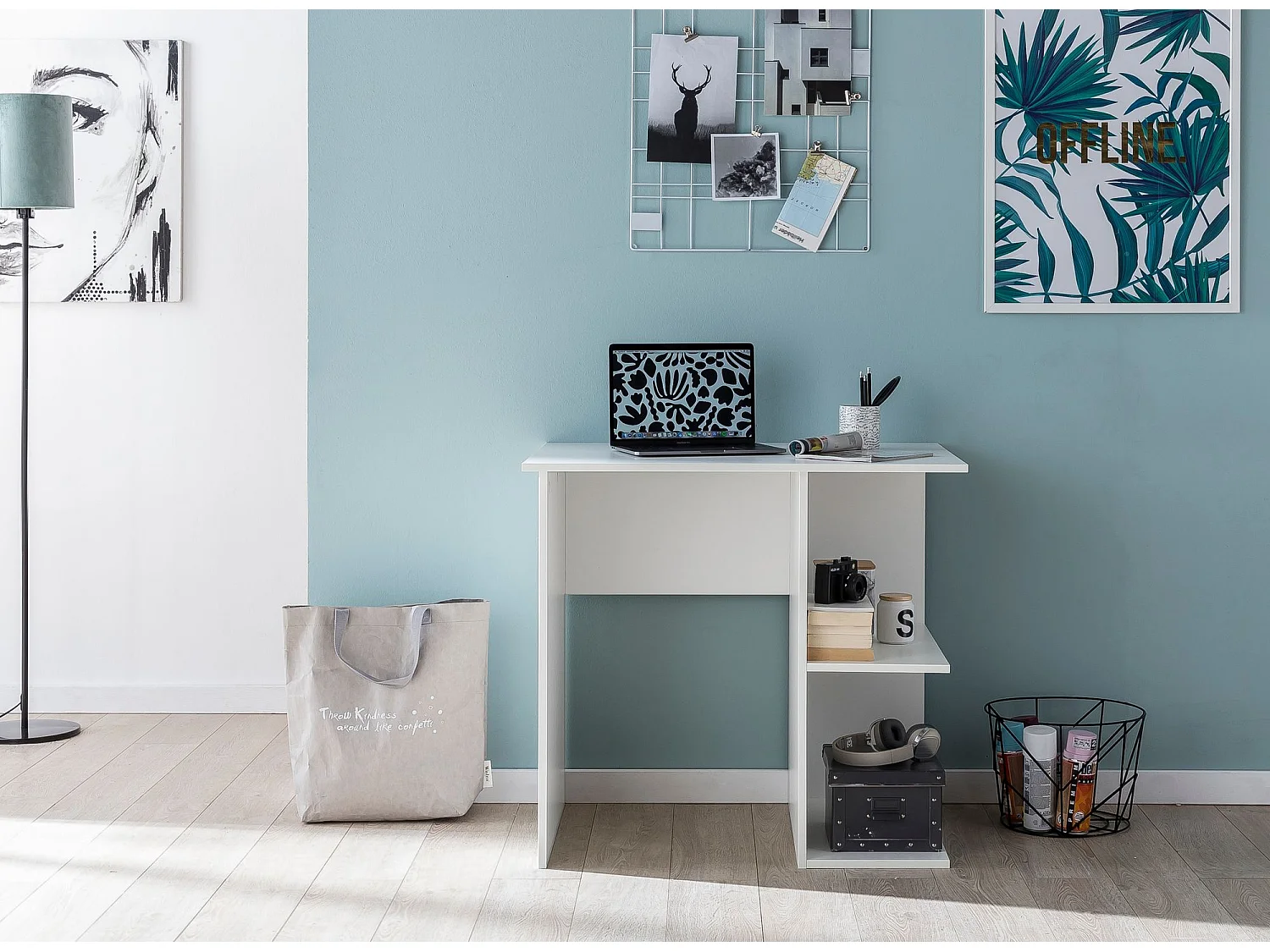 Scrivania Moderna Piccola con Libreria Tavolo da Ufficio 82x60x76 cm