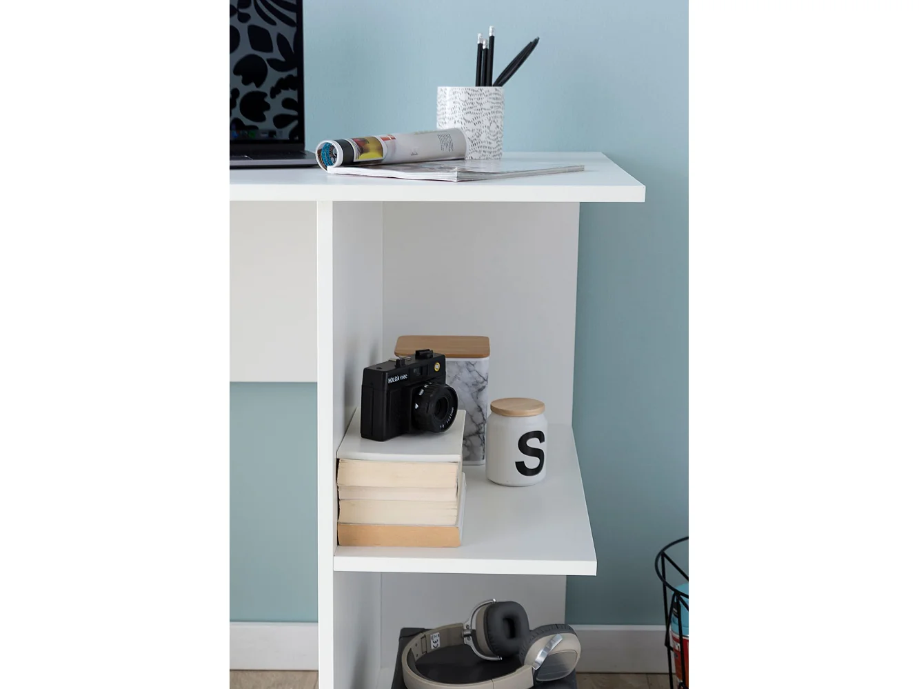 Scrivania Moderna Piccola con Libreria Tavolo da Ufficio 82x60x76 cm