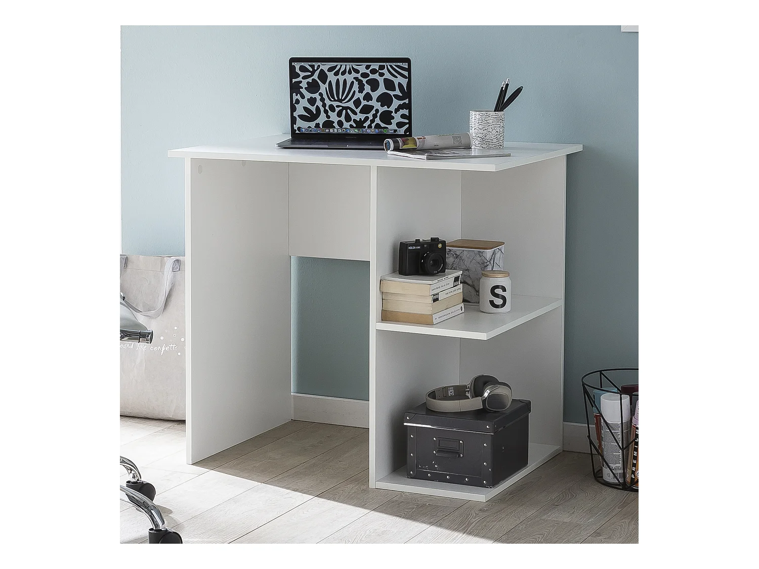 Table de Bureau Petit 82x76x60 cm Table pour Ordinateur avec Étagère